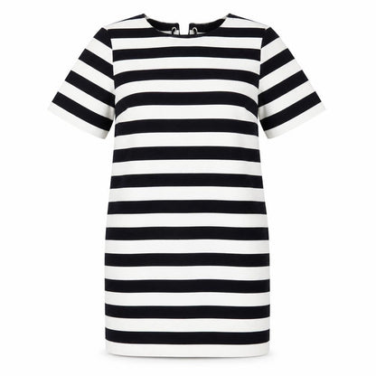 FRNCH Womens Blue Striped Polyester A-Line Size M Round Neck Pullover