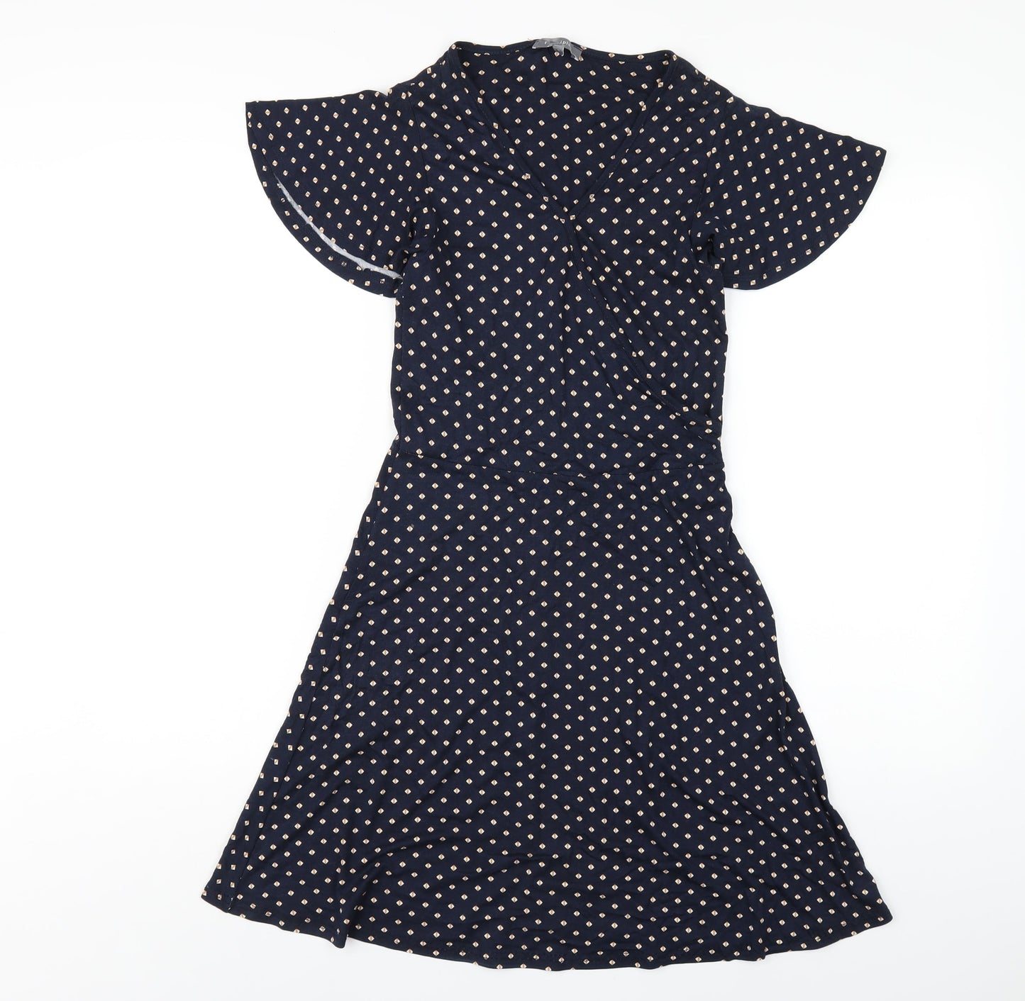 Principles Womens Blue Geometric Viscose A-Line Size 8 V-Neck Pullover