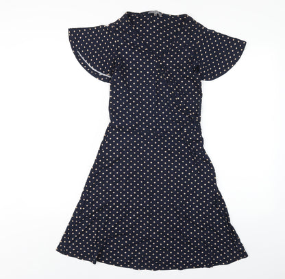 Principles Womens Blue Geometric Viscose A-Line Size 8 V-Neck Pullover