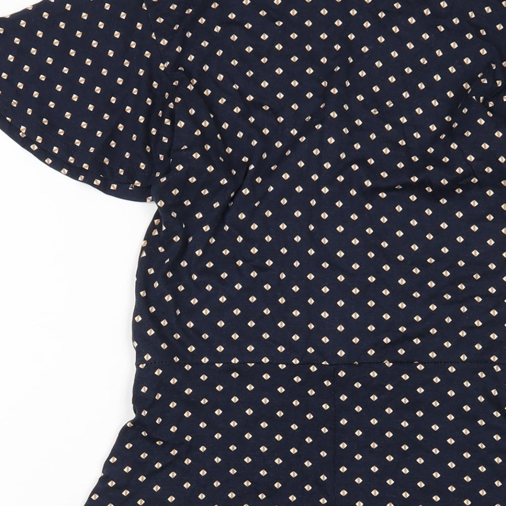 Principles Womens Blue Geometric Viscose A-Line Size 8 V-Neck Pullover