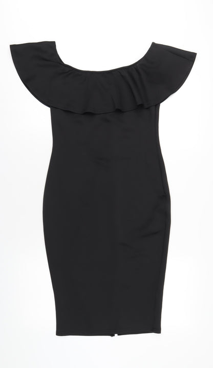 AX Paris Womens Black Polyester Bodycon Size 12 Off the Shoulder Zip