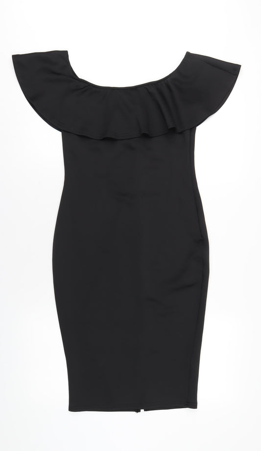 AX Paris Womens Black Polyester Bodycon Size 12 Off the Shoulder Zip
