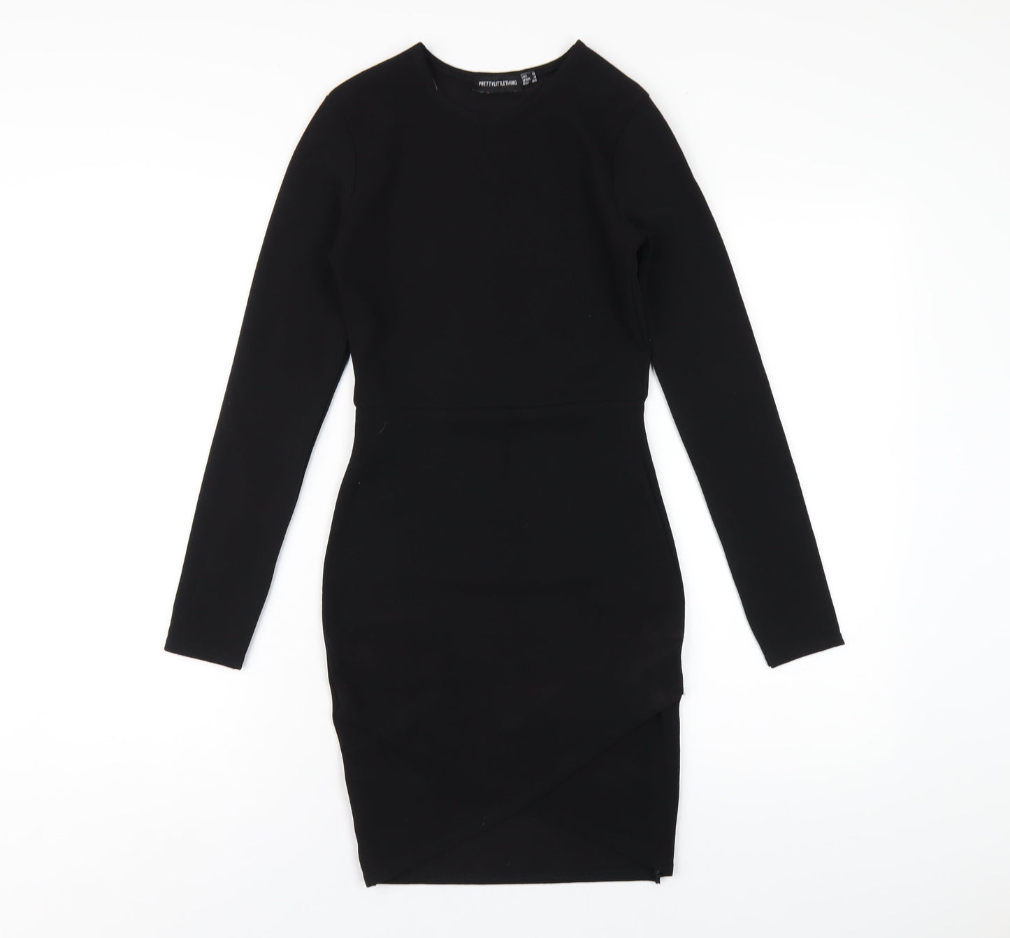 PRETTYLITTLETHING Womens Black Polyester Bodycon Size 8 Round Neck Pullover