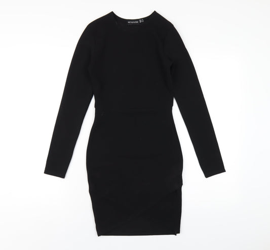 PRETTYLITTLETHING Womens Black Polyester Bodycon Size 8 Round Neck Pullover