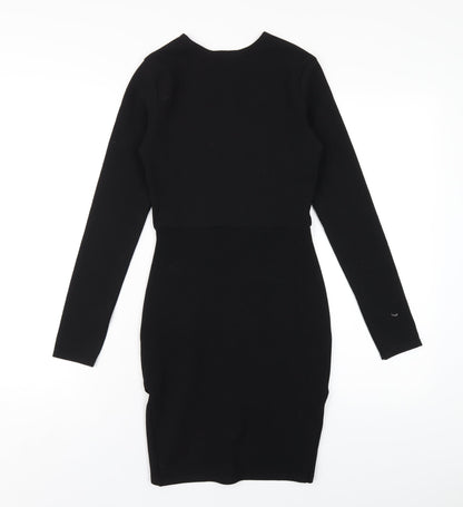 PRETTYLITTLETHING Womens Black Polyester Bodycon Size 8 Round Neck Pullover