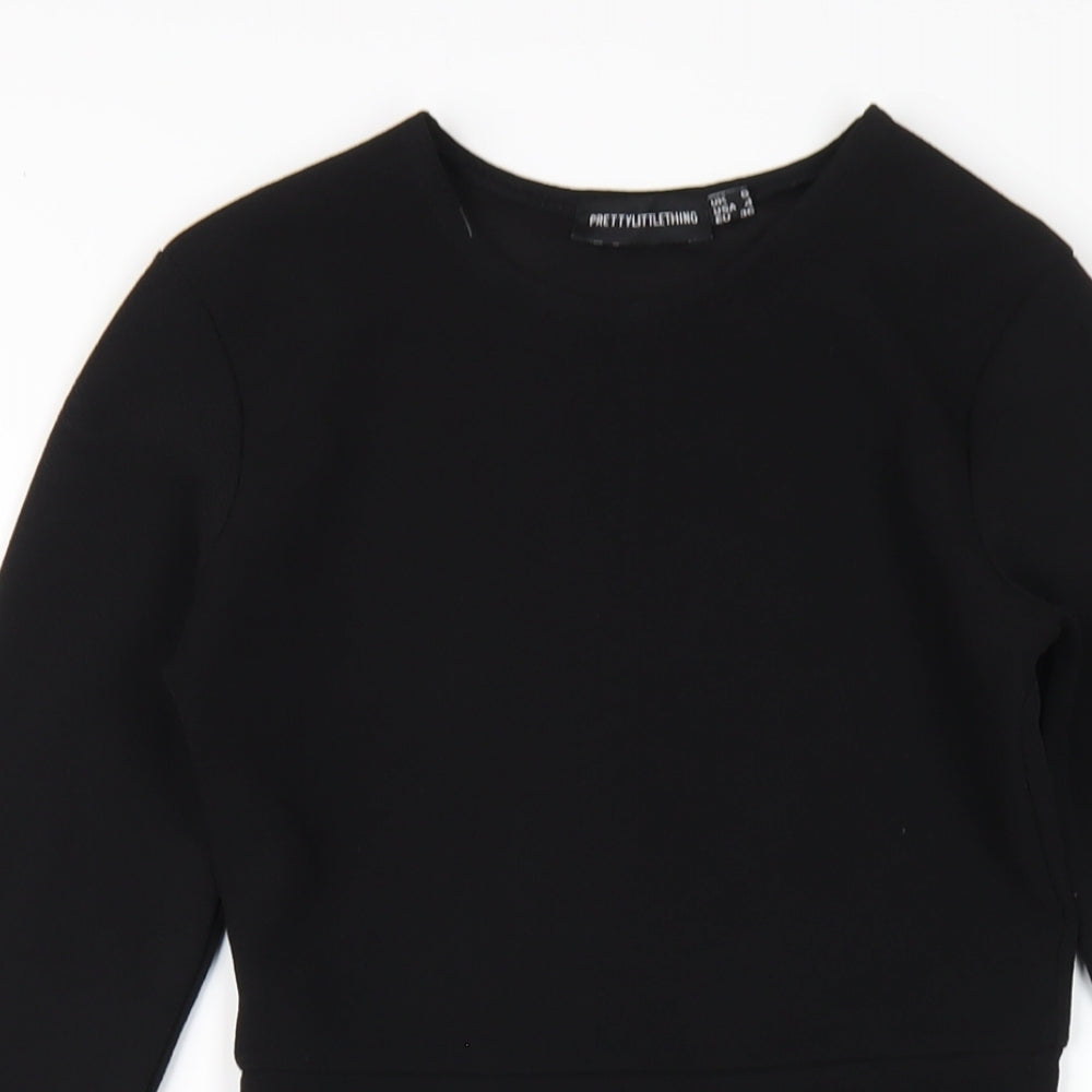 PRETTYLITTLETHING Womens Black Polyester Bodycon Size 8 Round Neck Pullover