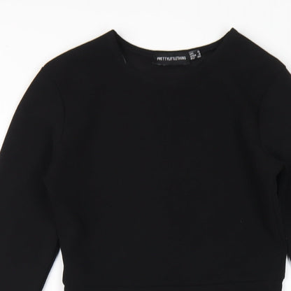 PRETTYLITTLETHING Womens Black Polyester Bodycon Size 8 Round Neck Pullover