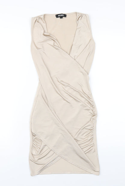 Missguided Womens Beige Polyester Bodycon Size 8 V-Neck Pullover