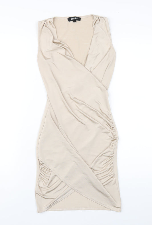 Missguided Womens Beige Polyester Bodycon Size 8 V-Neck Pullover