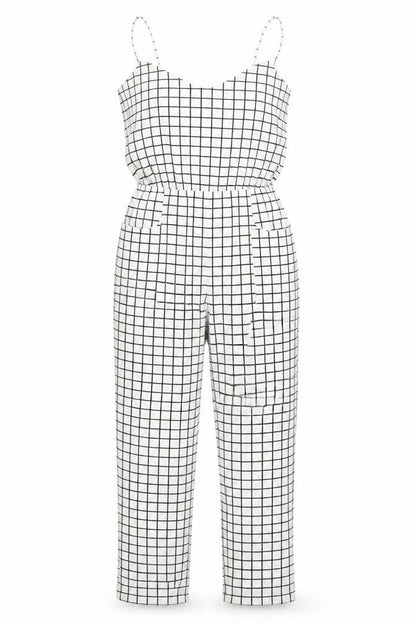 Lavish Alice Womens White Check Polyester Jumpsuit One-Piece Size 10 L29 in Pullover
