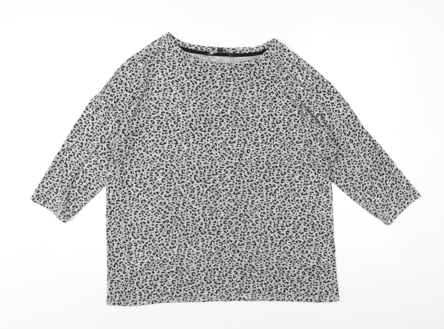 Bonmarché Womens Grey Animal Print Viscose Basic T-Shirt Size 14 Round Neck