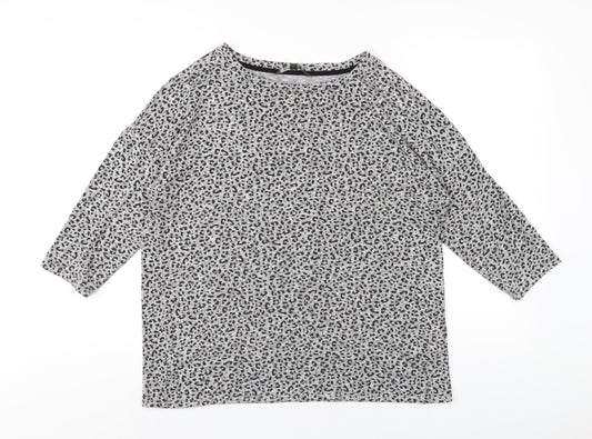 Bonmarché Womens Grey Animal Print Viscose Basic T-Shirt Size 14 Round Neck
