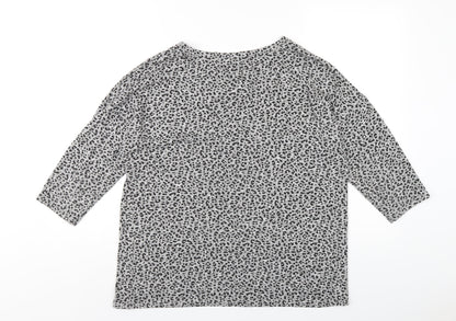 Bonmarché Womens Grey Animal Print Viscose Basic T-Shirt Size 14 Round Neck