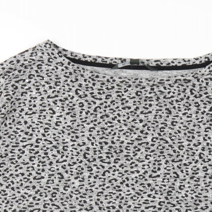 Bonmarché Womens Grey Animal Print Viscose Basic T-Shirt Size 14 Round Neck
