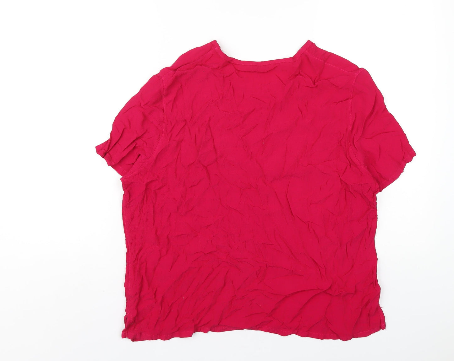 Marks and Spencer Womens Pink Viscose Basic T-Shirt Size 12 V-Neck