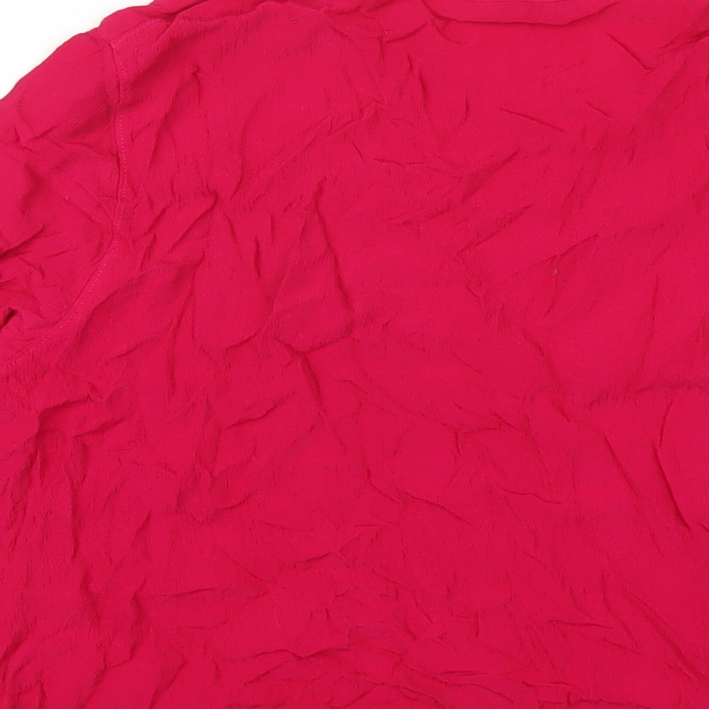 Marks and Spencer Womens Pink Viscose Basic T-Shirt Size 12 V-Neck