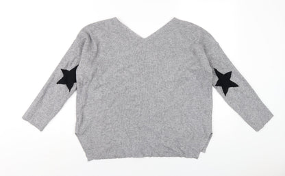 Senes Womens Grey V-Neck Wool Pullover Jumper Size S