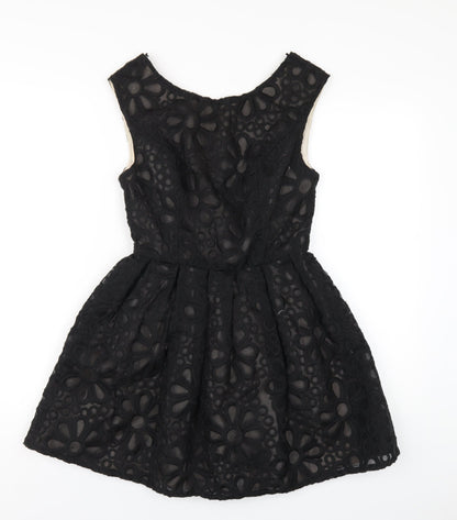 Topshop Womens Black Nylon A-Line Size 8 Round Neck Zip
