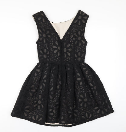 Topshop Womens Black Nylon A-Line Size 8 Round Neck Zip