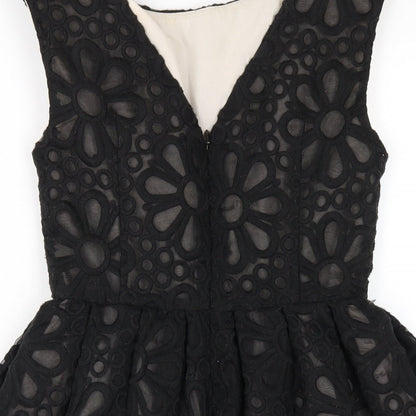 Topshop Womens Black Nylon A-Line Size 8 Round Neck Zip
