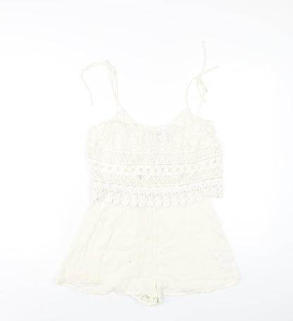 Topshop Womens Ivory Cotton Playsuit One-Piece Size 8 Pullover