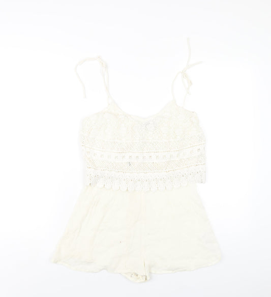 Topshop Womens Ivory Cotton Playsuit One-Piece Size 8 Pullover
