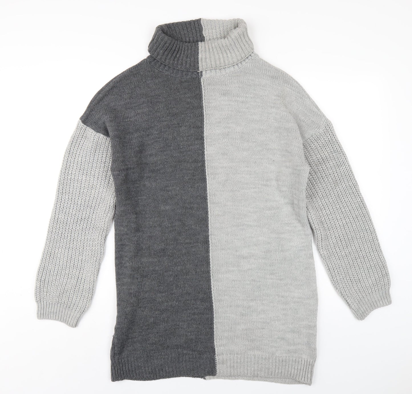 PRETTYLITTLETHING Womens Grey Acrylic Jumper Dress Size S Roll Neck Pullover