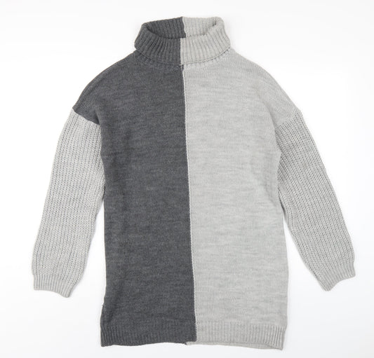 PRETTYLITTLETHING Womens Grey Acrylic Jumper Dress Size S Roll Neck Pullover