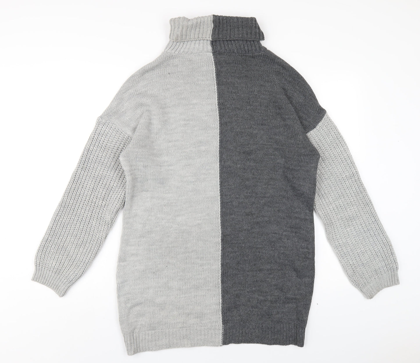 PRETTYLITTLETHING Womens Grey Acrylic Jumper Dress Size S Roll Neck Pullover