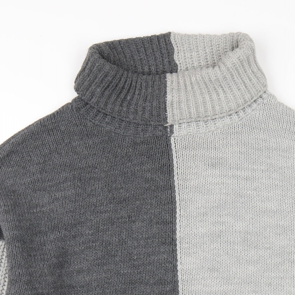 PRETTYLITTLETHING Womens Grey Acrylic Jumper Dress Size S Roll Neck Pullover