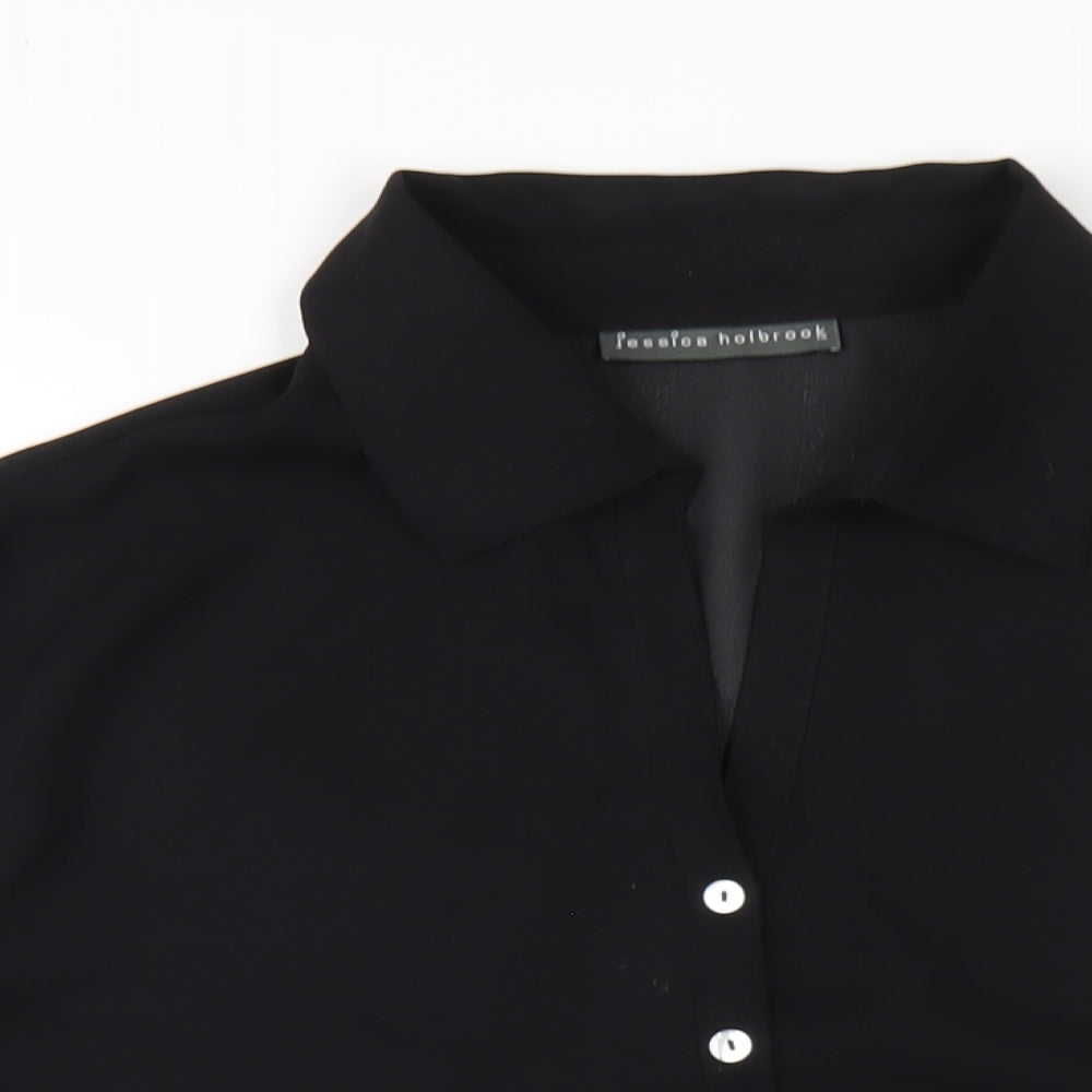 Jessica Holbrook Womens Black Polyester Basic Button-Up Size XL Collared
