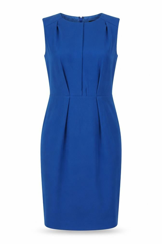 Warehouse Womens Blue Polyester Pencil Dress Size 12 Round Neck Zip
