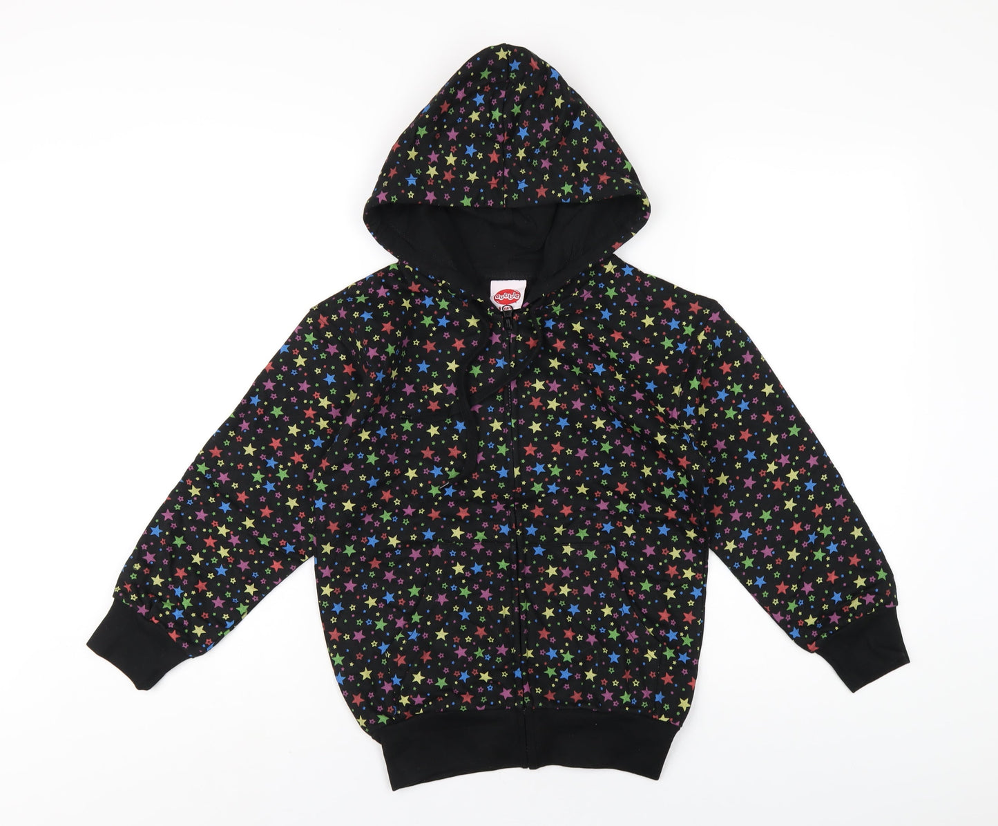 Bubbles Girls Black Geometric Cotton Full Zip Hoodie Size 8 Years Zip
