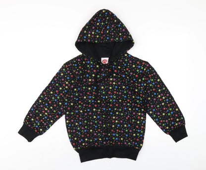 Bubbles Girls Black Geometric Cotton Full Zip Hoodie Size 8 Years Zip