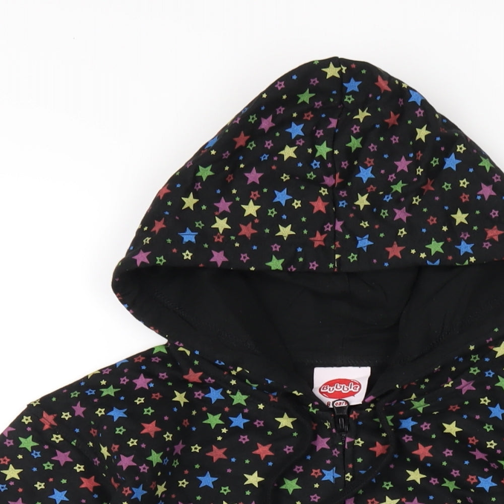 Bubbles Girls Black Geometric Cotton Full Zip Hoodie Size 8 Years Zip