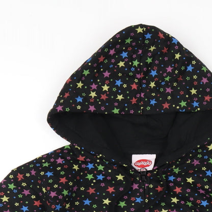 Bubbles Girls Black Geometric Cotton Full Zip Hoodie Size 8 Years Zip