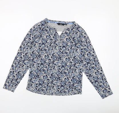 EWM Womens Grey Floral Cotton Basic T-Shirt Size 10 V-Neck