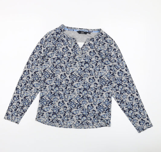 EWM Womens Grey Floral Cotton Basic T-Shirt Size 10 V-Neck