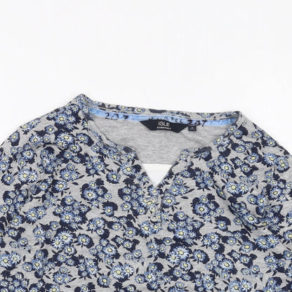 EWM Womens Grey Floral Cotton Basic T-Shirt Size 10 V-Neck