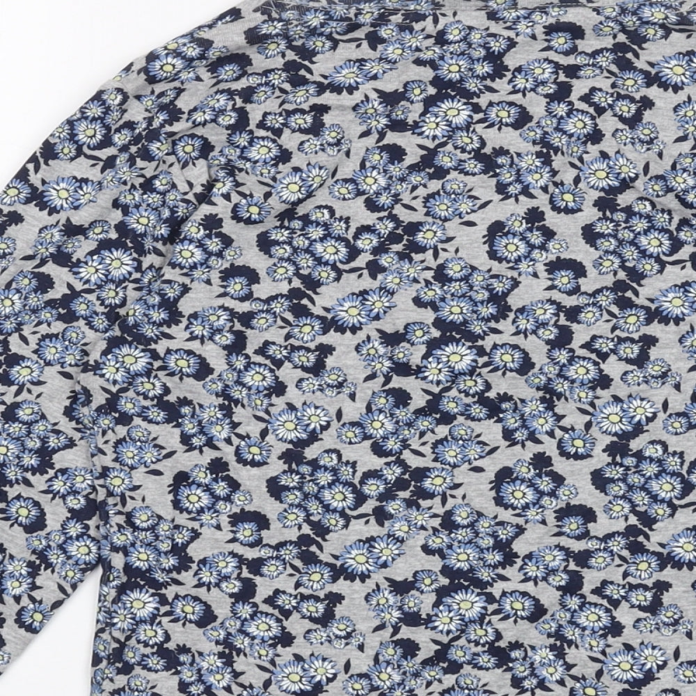 EWM Womens Grey Floral Cotton Basic T-Shirt Size 10 V-Neck