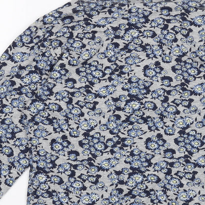 EWM Womens Grey Floral Cotton Basic T-Shirt Size 10 V-Neck