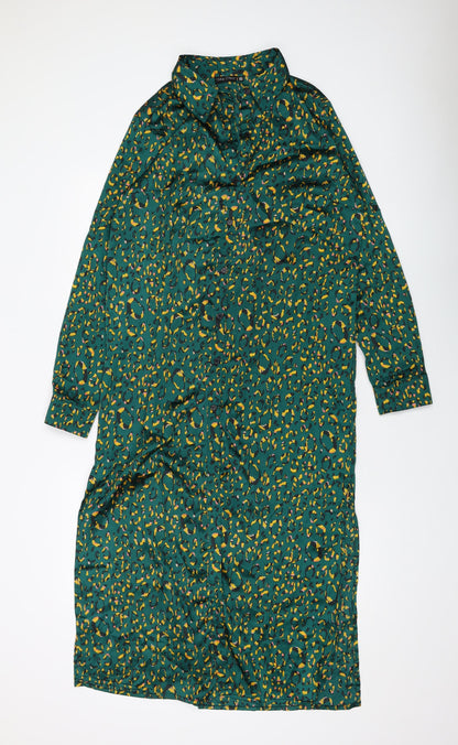 I SAW IT FIRST Womens Blue Animal Print Polyester Shirt Dress Size 10 Collared Button