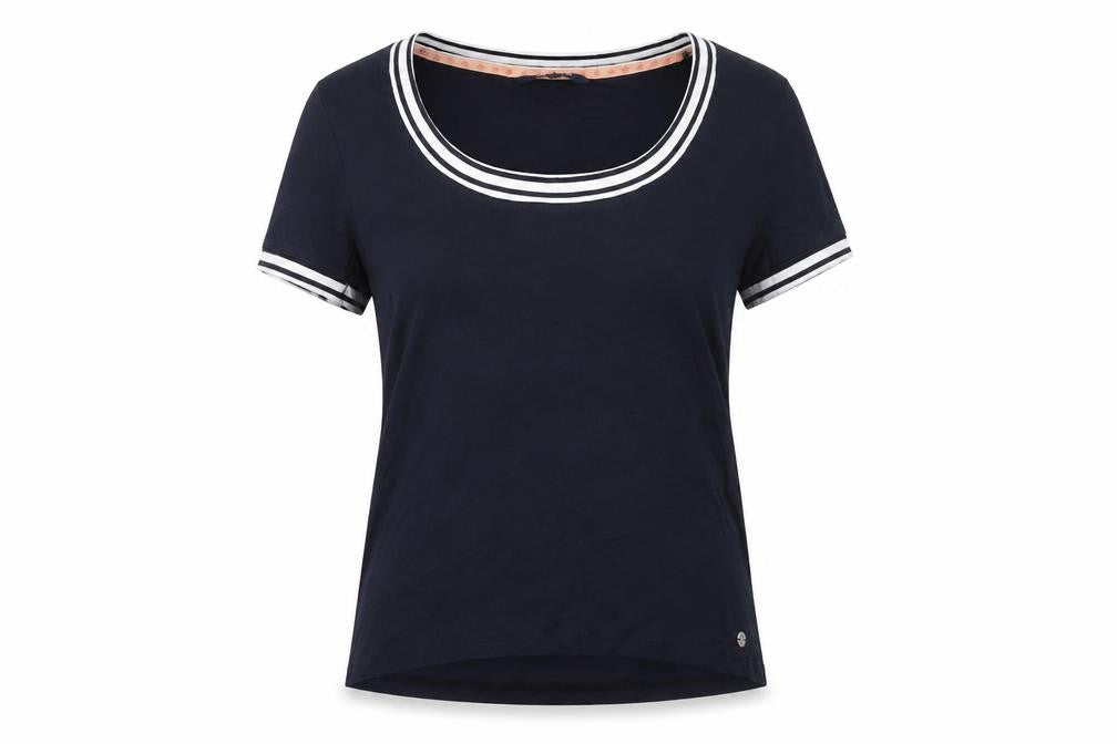 Front view of Maine New England women’s blue cotton basic t-shirt, size UK 14, scoop neck