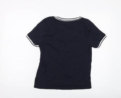 Maine Womens Blue Cotton Basic T-Shirt Size 14 Scoop Neck
