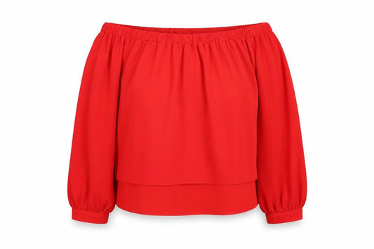 Front view of ASOS women’s red polyester basic blouse, size UK 10, square neck