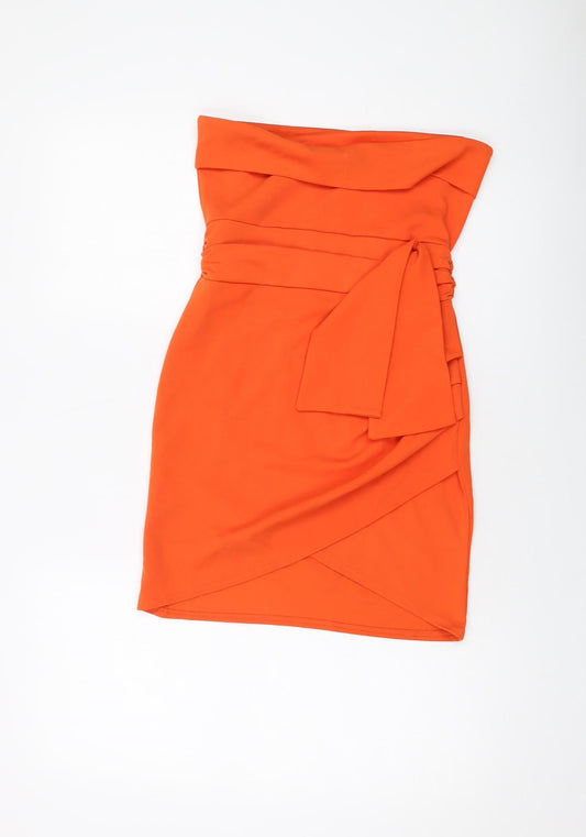 PRETTYLITTLETHING Womens Orange Polyester Mini Size 10 Square Neck Pullover