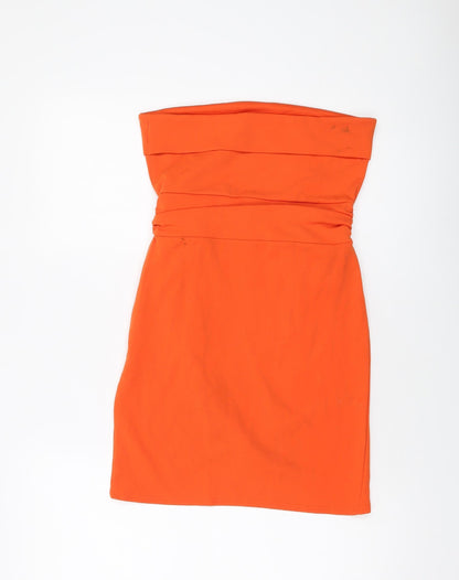 PRETTYLITTLETHING Womens Orange Polyester Mini Size 10 Square Neck Pullover