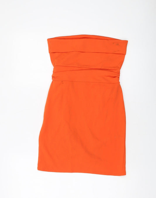 PRETTYLITTLETHING Womens Orange Polyester Mini Size 10 Square Neck Pullover