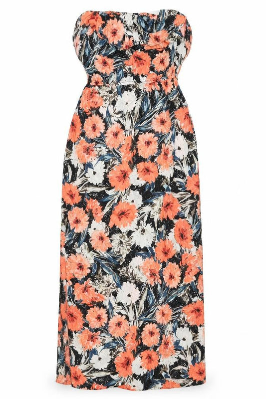 Front view of Miss Selfridge women’s multicoloured floral viscose maxi, size UK 10, square neck pullover