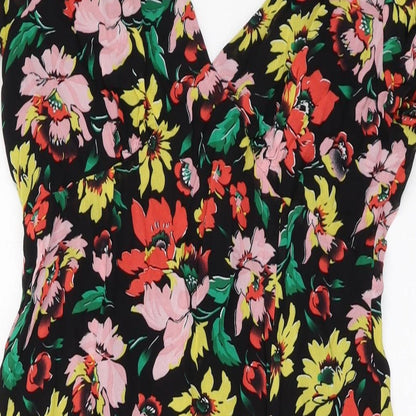 Topsho[p Womens Multicoloured Floral Polyester A-Line Size 14 V-Neck Zip